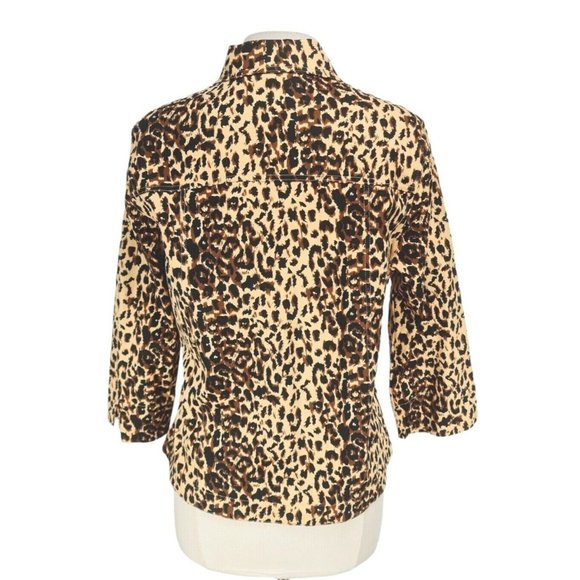 SAMANTHA'S Brown Leopard Print Button Up Shirt Women Size  M Long Sleeve 207P - Picture 3 of 6